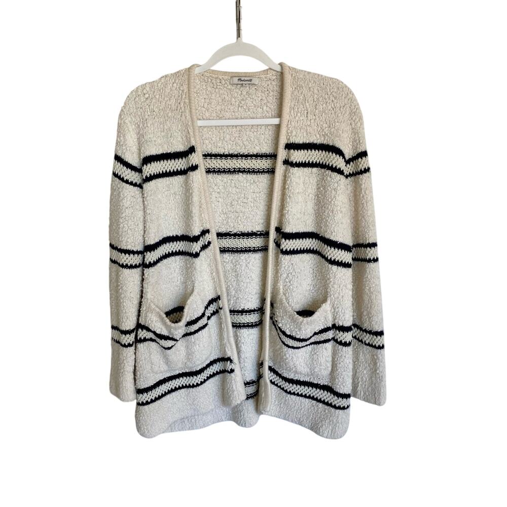 Madewell Preppy Casual Chic Texture Striped Boucle Open Front Oversized Cardigan